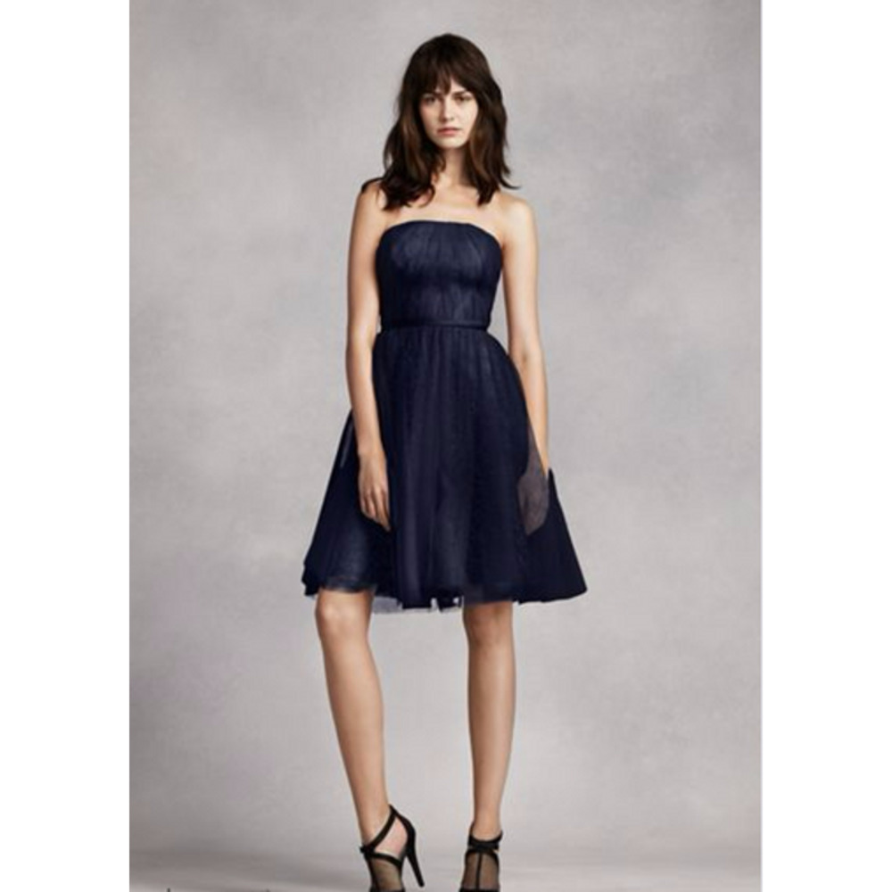 White by Vera Wang Navy Blue Strapless Tulle Mini Dress Bridesmaid Prom Dress 10